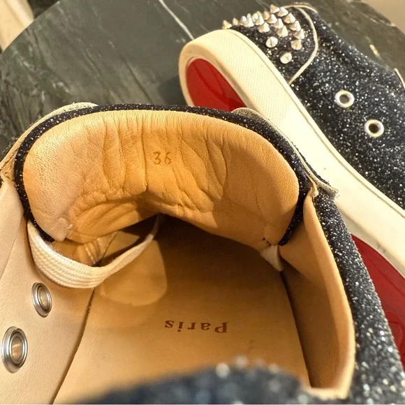 Christian Louboutin Vieira 2 Black Silver Spiked Sneakers 36 Red Bottoms - Picture 7 of 7